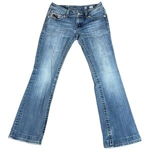 Miss Me Bootcut Jeans Womens 28 Blue Denim Stretch Logo Rhinestone Embellished